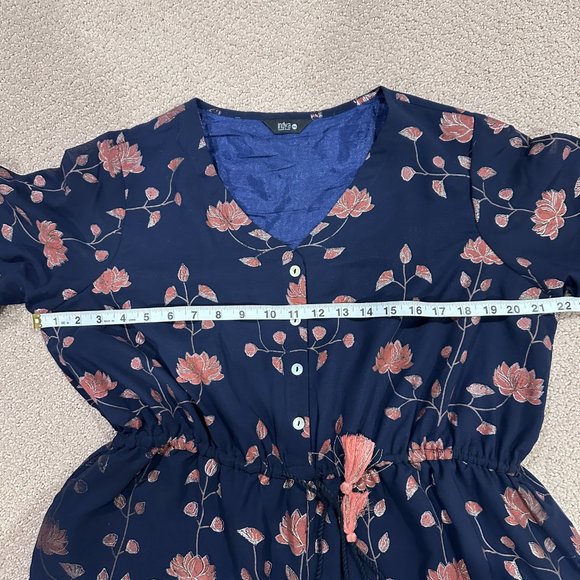 Indya Jumpsuit SS Boho Gypsy Ruffle Tier Legs Navy Metallic Floral Bollywood 2XL - Picture 5 of 11